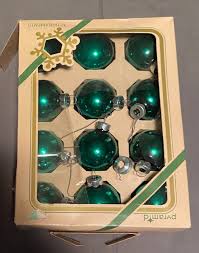 Vintage Pyramid Glass Christmas Ornaments Green Set of 12 In ...