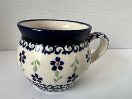 Boleslawiec Polish Pottery Bubble Cobalt Blue Floral Coffee ...