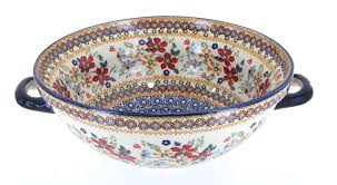 Blue Rose Polish Pottery | Red Daisy Colander