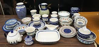 Lot - Collection of Polish Glazed Pottery Table Articles