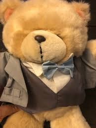 Vintage Tan Teddy Bear With Grey Suite Jacket With Blue Bow ...