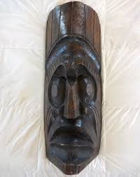 39" Huge Carved Wood Tiki Mask Polynesian? Hawaiian? Large ...