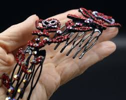 Swarovski Hair Jewels, Large, Comb, Red, Crystals, AB ...