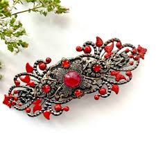 Vintage Victorian Scarlet Red Jewelled Hair Barrette ...