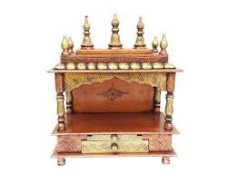 Wooden Temple Copper Hindu Pooja Mandir Wall Mount Mandap ...
