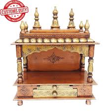 Wooden Hindu Pooja Mandir: Copper Painted Wall Mount Temple ...
