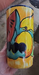 Vintage Mexican Fruits Talavera Pottery Large Water Glass 6 ...