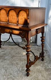 Antique Skandia Unique Carved Inlaid Walnut & Satinwood Tudor Style Spinet Desk | eBay