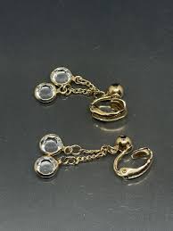 VTG AVON GoldTone Bezel Set Rhinestones Y Drop Necklace Clip ...