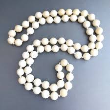 Off White Stone Beaded Necklace Knotted 9mm Beads Continuous 33” | eBay