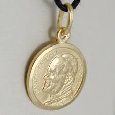solid 18k yellow gold Saint Pope John Paul II, diameter 15 mm medal pe