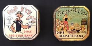 Two Vintage Metal Dime Register Banks (Popeye, Snow White ...