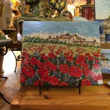 Tuscan Poppies Large Tile Panel - Italian Pottery Outlet