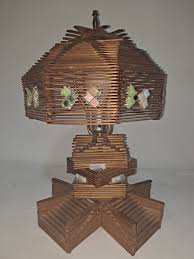 Vintage 18” Popsicle Stick Lamp And Shade Tramp Art Folk Art ...