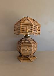 Vintage Tramp Art Popsicle Lamp with Floral Motif and ...