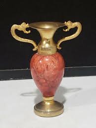 Vintage Red Marble Porphyry 5 1/4" Vase Brass Dragon Handle Mounts | eBay