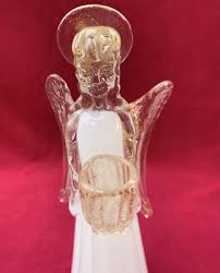 Murano Art Glass Angel Candle Holder Figurine w/ Gold Flake ...