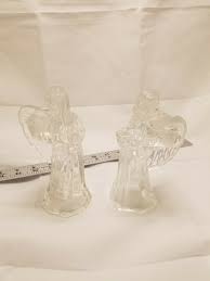 GLASS ANGEL Candle Holders Set Of 2 Taper Candles 6" Singing ...