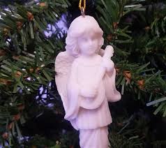 6" White Porcelain Angel with Lyre Icicle Christmas Ornament