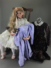 Lot - 36" PORCELAIN ARTIST DOLL "PRIMROSE" BY JAN MCLEAN. PAPERWEIGHT EYES, HUMAN HAIR WIG, ON CLOTH BODY, WITH PORCELAIN LOWER LIMBS. COM...