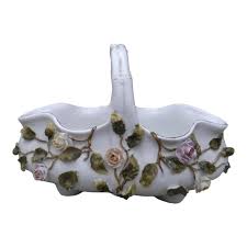 Antique Sitzendorf Porcelain Floral Encrusted Porcelain Basket | Chairish