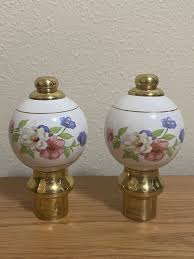 Vintage Porcelain Brass Bed Post Knobs Set of 2 Floral ...
