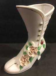 Vintage Porcelain Shoe Boot w/ Gold Trim High Heel Boot ...