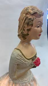 Lot - Vintage Doll Lamp Chalkware Plaster Lady with Lace