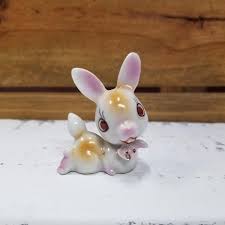Vintage Kitsch Red Eye Porcelain Bunny Rabbit White Pink ...