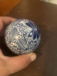 Glazed Blue White Spherical Porcelain Carpet Ball 3" | eBay