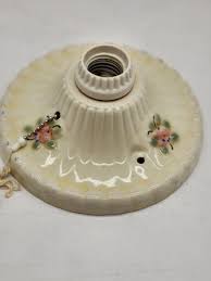 Vtg Flush Mount Porcelain Ceiling Light Shabby Floral Chic ...