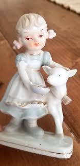Porcelain Girl Figurine Feeding a Lamb Sheep Country Farming ...