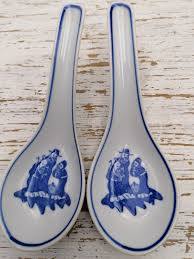 Buy Set of 2 Vintage Porcelain Soup Spoons, Hand Painted ...