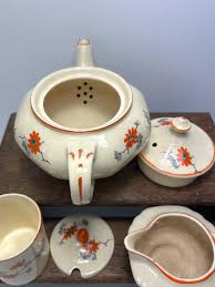 Antique Tea Set: Art Deco / Hand Painted Flowers / Tudor Ware - Teapot, Creamer, Sugar Bowl - Etsy