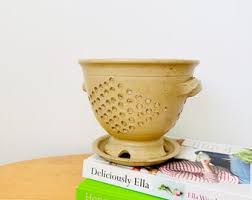 Vintage Handmade Stoneware Colander, Berry Bowl, Pottery ...