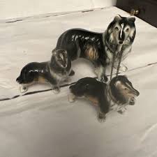 Vintage Collie Dog Family Figurine Chained Mom and 2 Puppies ...