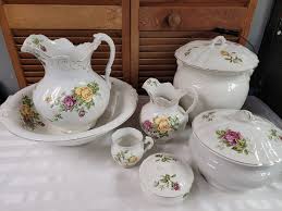 Antique Victorian Buffalo Pottery Wash Basin Chamber Set Pitcher Bowl Pot