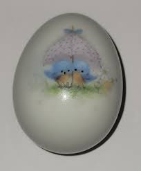 Vintage Decorative Egg, Ceramic, 2 Bluebirds Under Umbrella ...