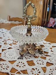 HOLLYWOOD REGENCY CUT CRYSTAL Ashtray RED PRISMS, ORNATE BRASS&Marble Base FANCY $89.99 - PicClick