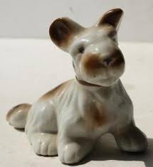 Terrier Dog Figurine Sitting Red Collar Brown White Ceramic ...