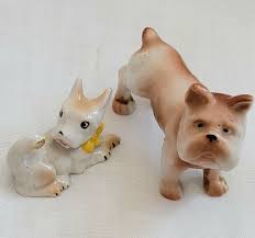 Vntg Lot of 2 Small Occupied Japan Dog Figurines Terrier w ...