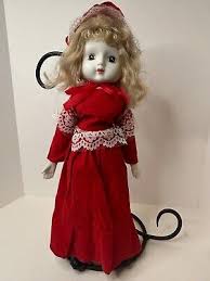 Vintage Porcelain Doll Bisque Red Dress And Hat Pale Skin ...