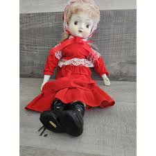Vtg Porcelain Doll Christmas Red Dress Pale Bisque Face ...