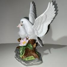 Vintage White Doves on a branch Pink Flowers Ceramic Decor ...