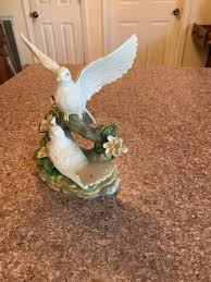 Two Vtg Dove Sitting On Branch Surrounded By Flowers | eBay