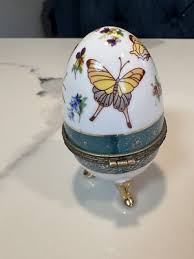 Hand-Painted Porcelain Egg Trinket Box – Butterfly & Dragonfly 4” | eBay