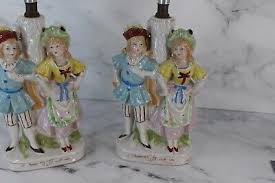 Pair Porcelain Couple Lamps Vintage French Costume Petite MultiColor - No cord | eBay
