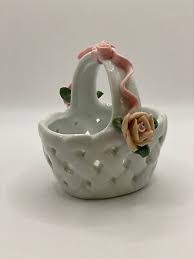 Exquisite Vintage Ceramic Oval Mini Basket with Pink Roses and Lattice Design | eBay