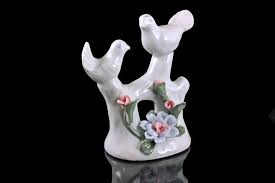 White Porcelain Figurine, Two Doves, Lavender and Pink ...