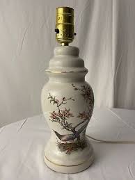 Asian Vintage Decorated Glass Lamp Light 12” Beige/Crème ...